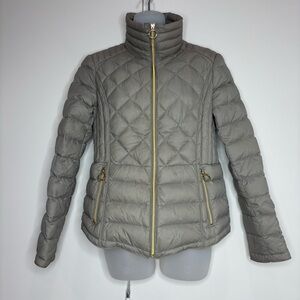 MICHAEL Michael Kors Packable Puffer Jacket zip up taupe grey gold size small